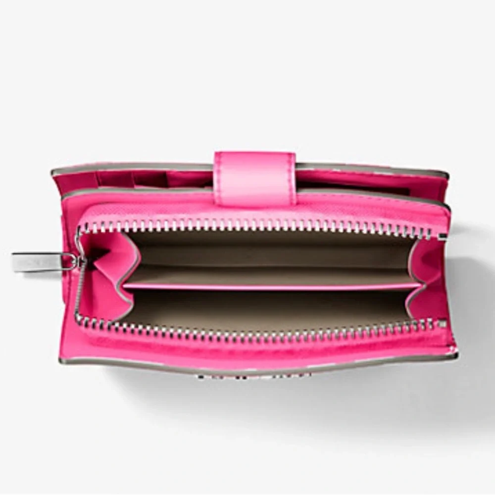 Michael Kors Jet Set Medium Floral Print Bi-Fold Wallet Dragonfruit NWT
